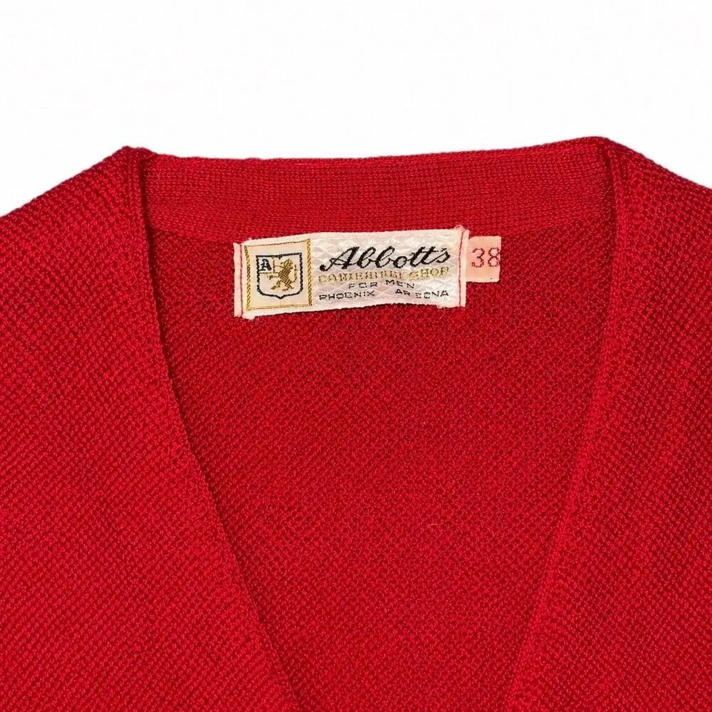 Vintage Abbott’s Red Cardigan Sweater Men’s 38 V-Neck Button Grandpa S/M